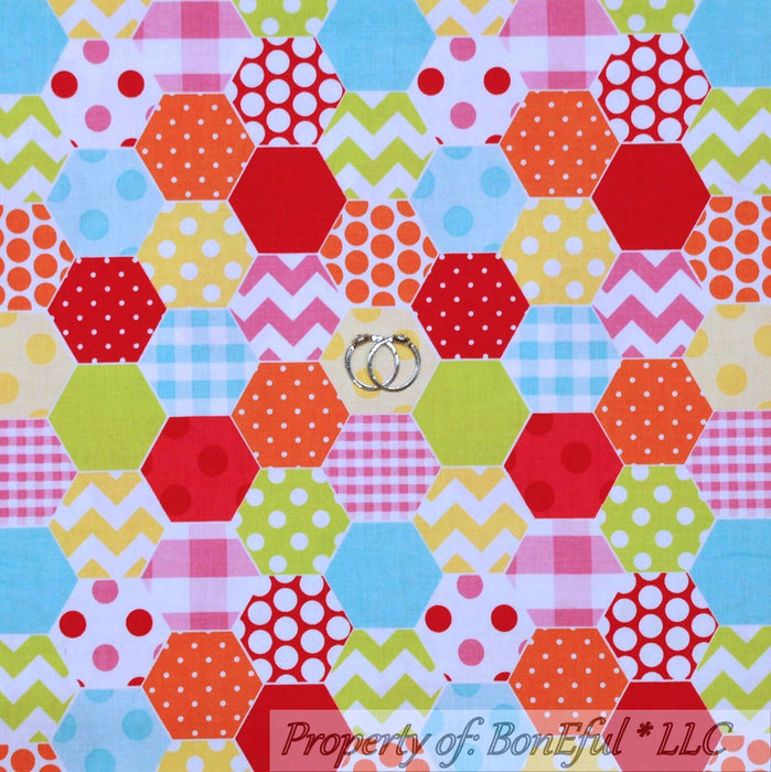Flannel Fabric BTY Rainbow Retro Shape Stripe Dot Pattern Print