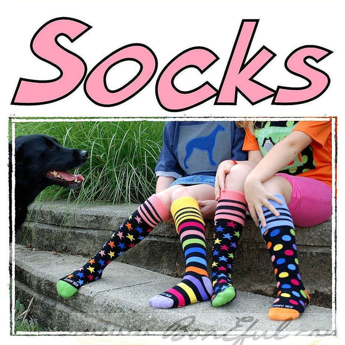 Knee Socks Kids 9-11 Rainbow White Color Stripe Cheer Sport