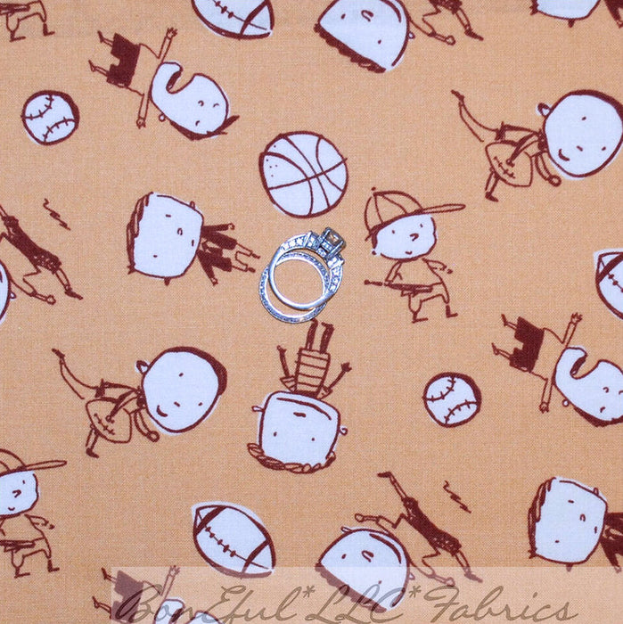 Cotton Fabric BTY Orange Sport Basketball Baseball Football Boy