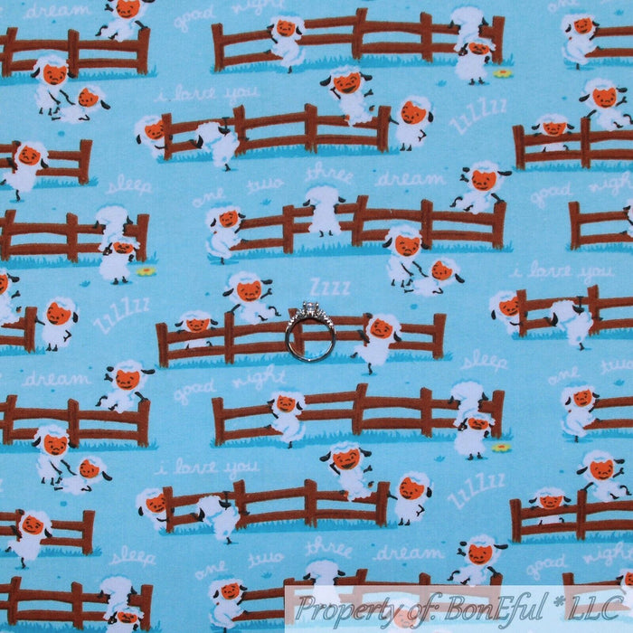 Flannel Fabric BTY Blue White Sheep Lamb Sleep Baby Farm Animal