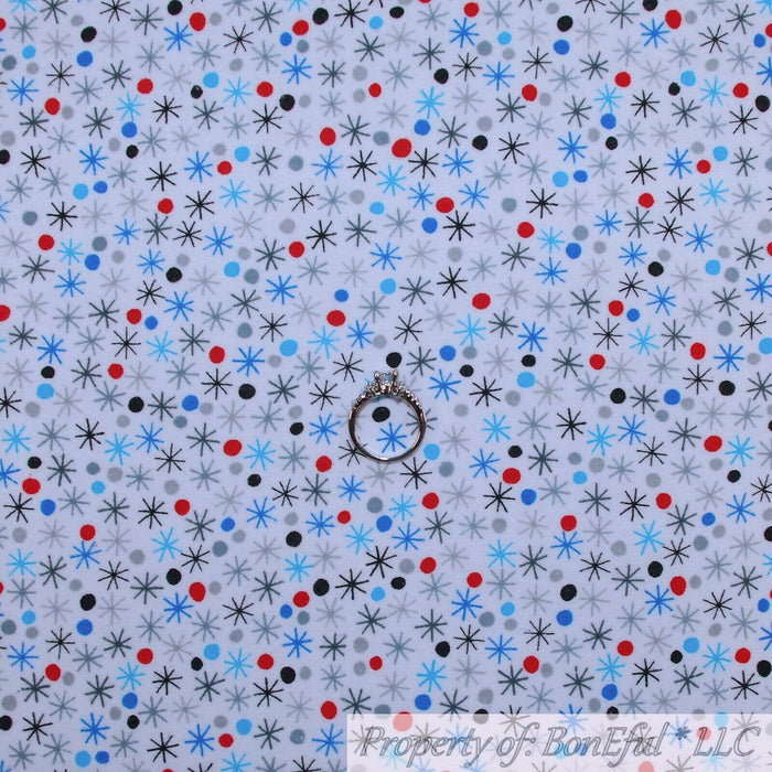 Flannel Fabric BTY White Gray Red Blue Polka Dot Star Calico