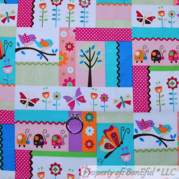 Cotton Fabric BTY Patchwork Garden Flower Ladybug Butterfly Baby Girl