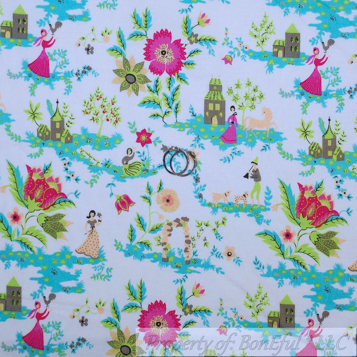 Cotton Fabric BTY Scenic Flower Spring Boho Horse Princess Girl