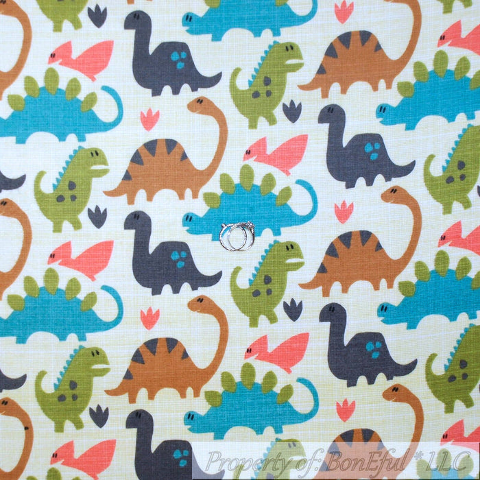 Flannel Fabric BTY Tan Brown Baby Boy Kid Retro Dinosaurs