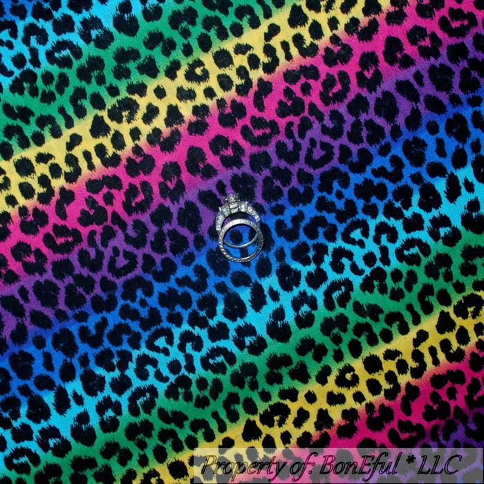 Cotton Fabric HY Rainbow Black Pink Wild Animal Leopard Cheetah Skin
