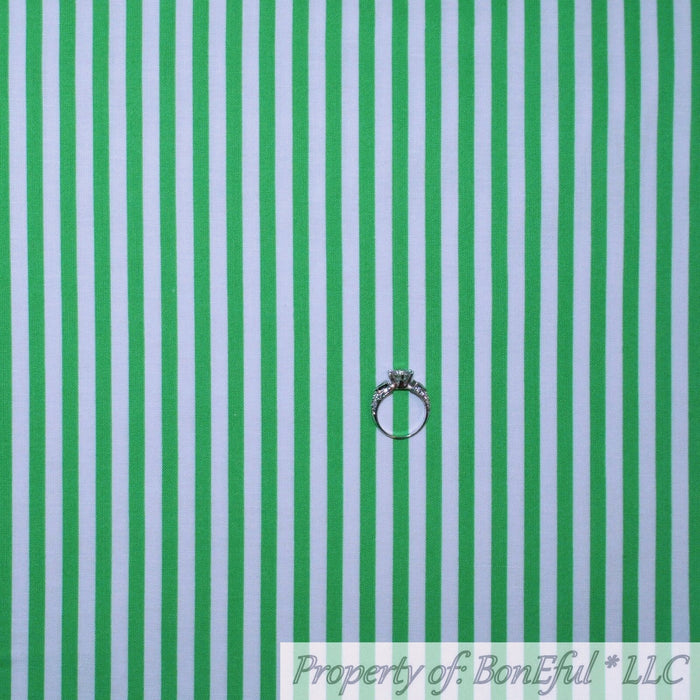 Cotton Fabric HY Green White 1/4" Stripe Xmas St Patricks Day