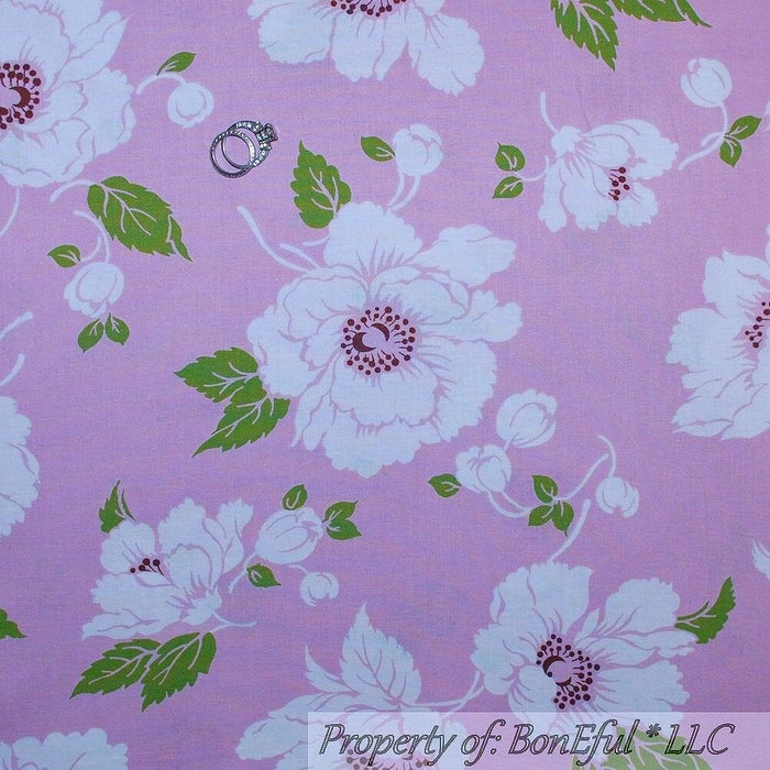 Cotton Fabric BTY Purple White Rose Bud Flower Spring Hat Box Shabby Chic
