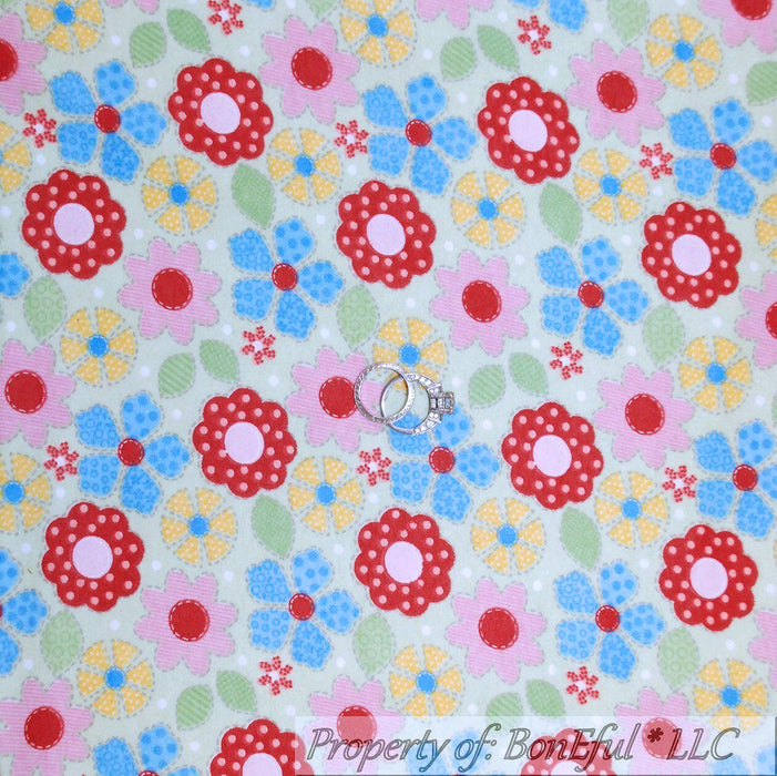 Flannel Fabric BTY Green Red White Yellow Pink Blue Calico Flower