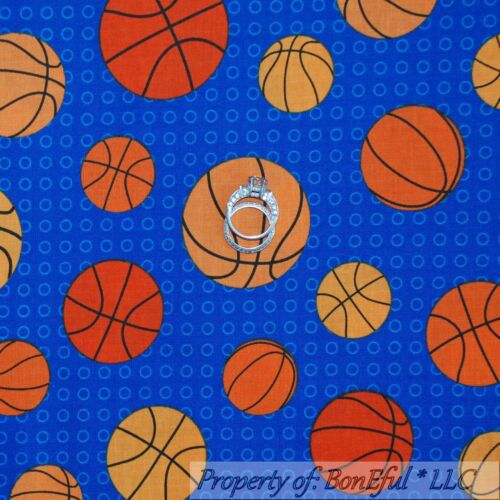 Cotton Fabric BTY Blue Orange Basketball Team Sport