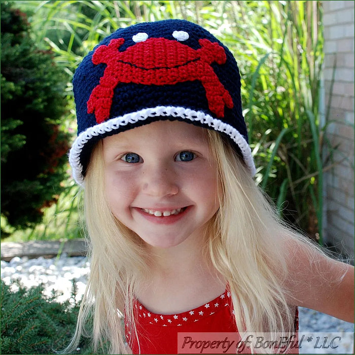 Boutique Baby Hat Unisex 2-6 Years Crochet Crab Crabby Beach Hat