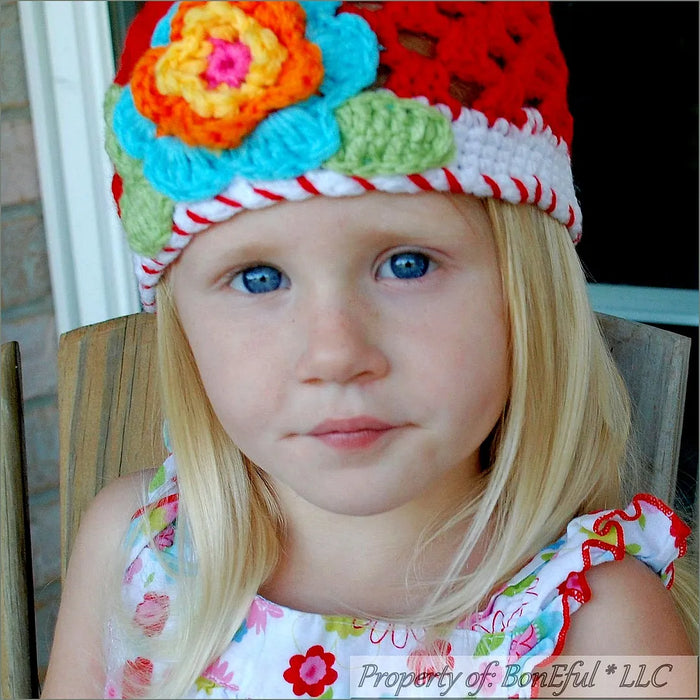 Boutique Baby Hat 2-5 Years Crochet Colorful Flower Spring Summer