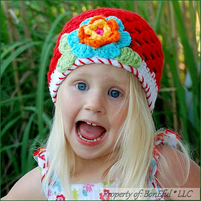 Boutique Baby Hat 2-5 Years Crochet Colorful Flower Spring Summer